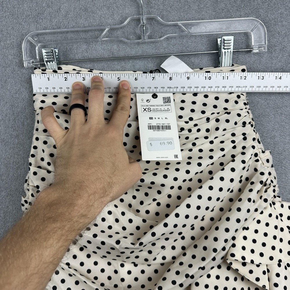Zara Skirt Womens XS White Polka Dot Ruffle Ruched Mini Satin Lined Party NWT - Picture 5 of 10